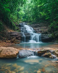 Fototapete Rund Soothing Waterfall in Woods © Suplim