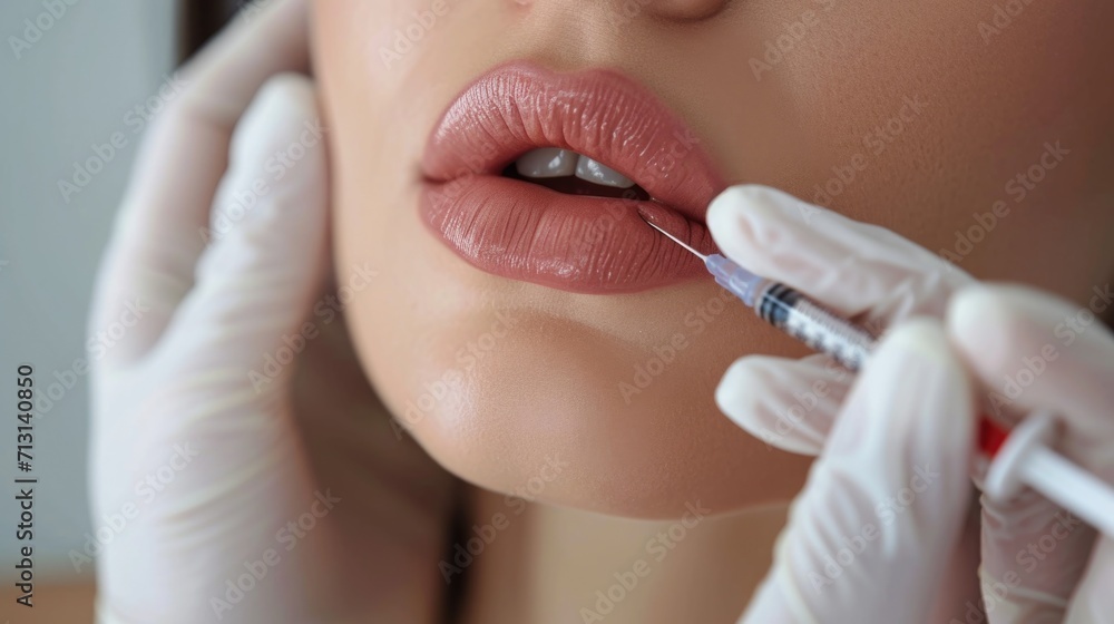 Poster A close-up image of a person receiving an injection. This image can be used to illustrate medical procedures or healthcare concepts
