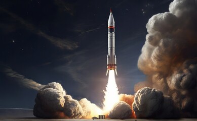 A rocket launching into space - obrazy, fototapety, plakaty
