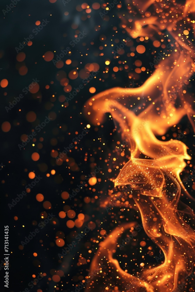 Aufkleber A close-up view of a fire on a black background. This image can be used to depict concepts related to warmth, heat, energy, danger, or destruction