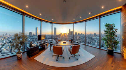 Bureau de directeur général en haut d'un building avec une vue sur la ville new York