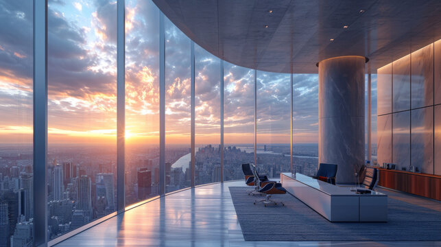 Bureau de directeur g&eacute;n&eacute;ral en haut d'un building avec une vue sur la ville new York