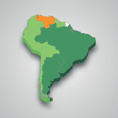 Fototapeta premium Mercosur location within South america 3d map
