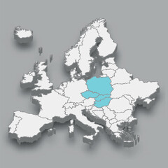 Visegrad Group location within Europe 3d map