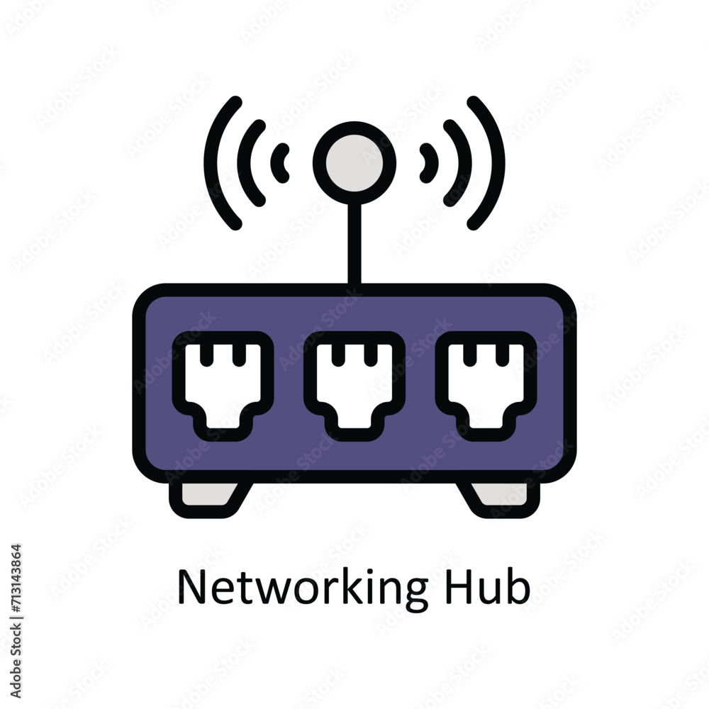 Poster networking hub vector filled outline icon style illustration. eps 10 file