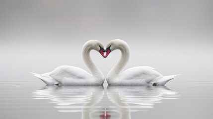 two swans in the lake - obrazy, fototapety, plakaty
