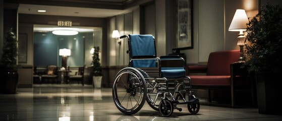 Hospital patient wheelchair in hospital. Wheelchair In hospital.