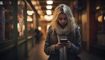 Woman using smart phone. Young woman using smartphone. - obrazy, fototapety, plakaty