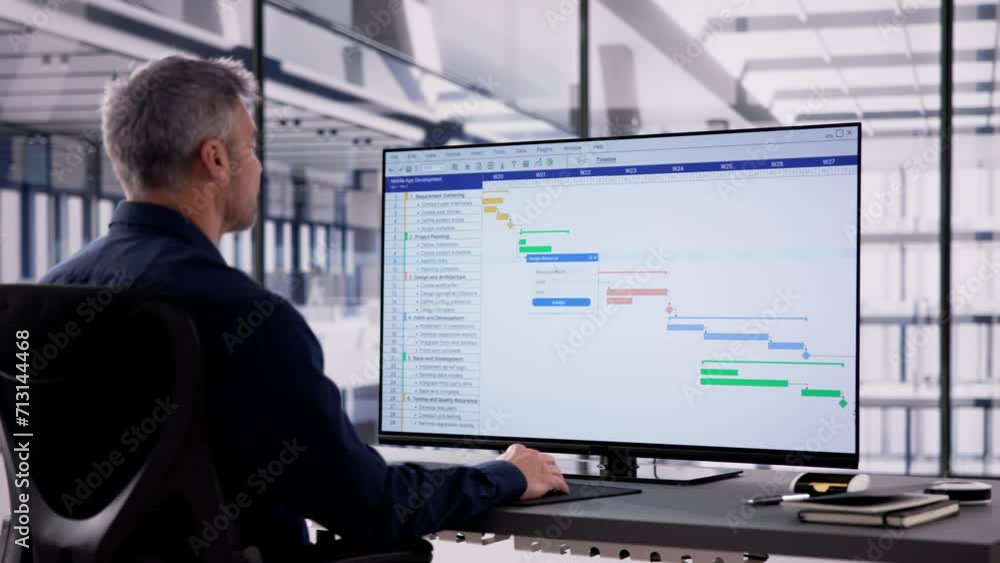 Aufkleber Businessman Working On Gantt Chart Using Computer