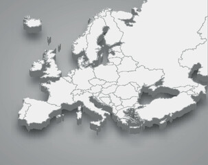Europe 3d map with borders states