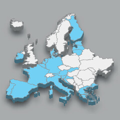 Eurozone location within Europe 3d map