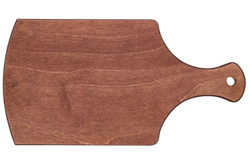 Wooden brown cutting board isolated on a transparent background. Top view.