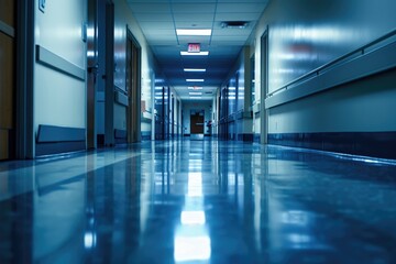 Fototapeta premium A person is walking down a long hallway. This image can be used to depict solitude, anticipation, or a journey
