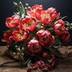 A tulip bouquet with March 8 inscription. Happy March 8th. Women's Day. Mother's Day. Happy Easter