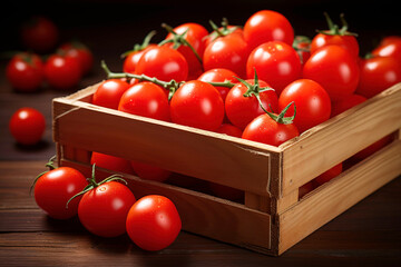 fresh tomatoes in wooden crate