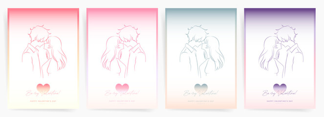 Fototapeta na wymiar Valentine's Day Gradient Poster Template. Anime Couple Backgrounds with Soft Gradient - Modern Minimal A4 Poster and Flyer Templates for Love Celebrations