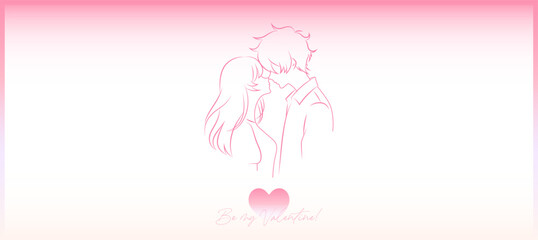 Modern Anime Banner with Gradient Background and Japanese Aesthetics for Valentine's Day Celebration.