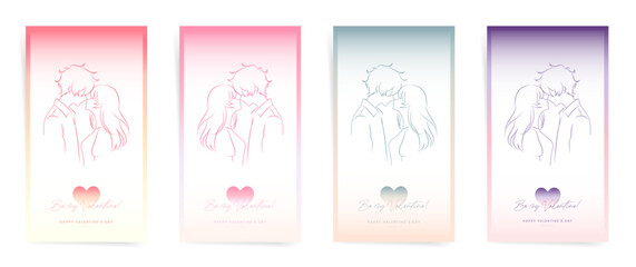 Fototapeta na wymiar Love Story Style Valentine's Day Social Media Templates - Trendy Gradients, Romantic Anime Silhouettes, and Minimal Couple Illustrations.