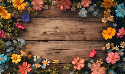 spring themed background, frame made from spring flowers, 