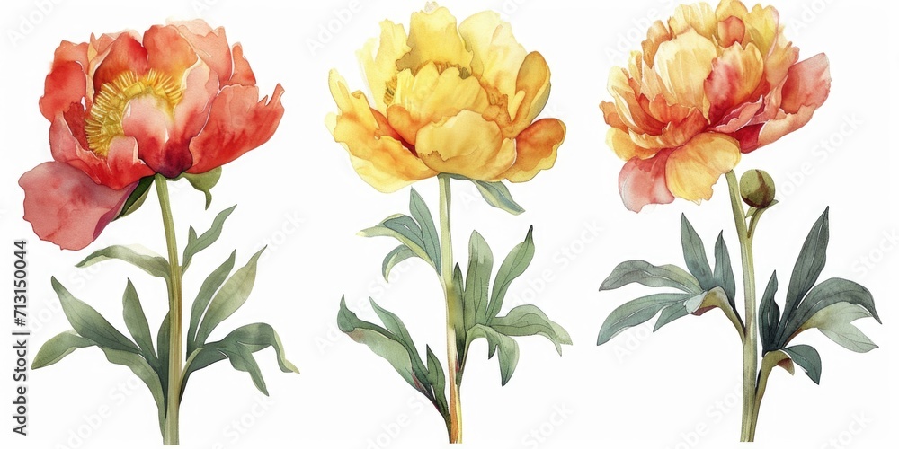 Poster a painting of three flowers on a white background. can be used for various design projects