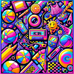 Nostalgic, 1990s, retro, colorful, vintage.