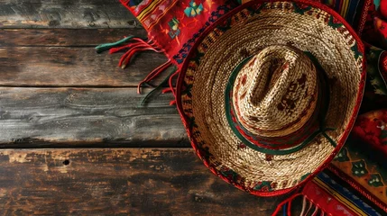 Fotobehang Mexico cinco de mayo wood background mexican sombrero © Muhammad