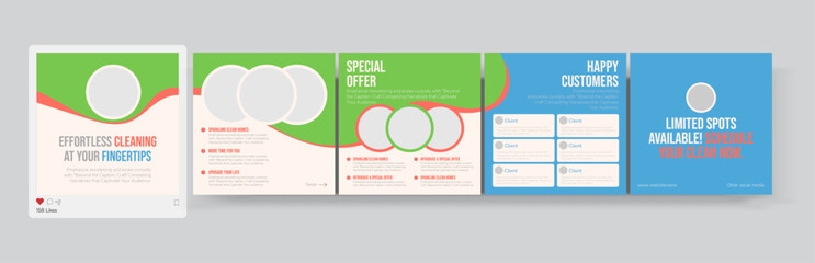 Cleaning services social media carousel, commercial cleaning company Instagram carouse