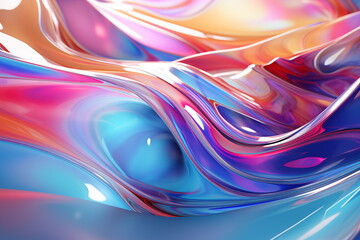 Fototapeta premium Abstract fluid 3d holographic iridescent neon glow curved wave in motion dark background. Gradient design for banners, backgrounds, wallpapers and covers. Generated AI