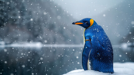 penguin on snow - obrazy, fototapety, plakaty