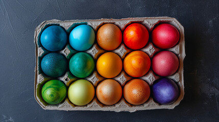 Fototapeta na wymiar Colofrul Easter eggs in carton packaging. 