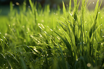 Nature wet grass in a field