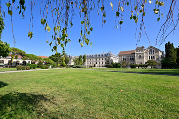 Collage campus with garden and trees