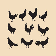 Chicken set Clipart icon silhouette