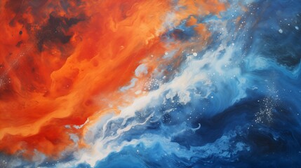 Abstract Orange and Blue Watercolor Painting Texture Background with Vivid Brush Strokes and Dynamic Splashes