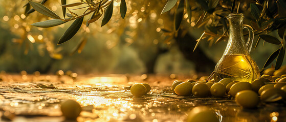 Close up of fresh natural green olives with soft light at sunrise in cozy atmosphere