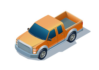 Isometric orange modern pickup truck. © syafak