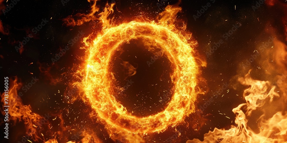 Poster A striking image of a ring of fire on a black background. Ideal for use in dramatic or intense graphic designs