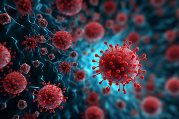 HIV virus particles, artwork - 3d