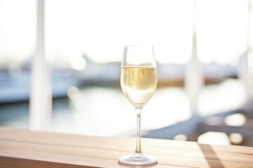 luxury concept: sparkling wine glass on a yacht deck