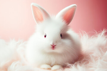 cute little bunny closeup on color background