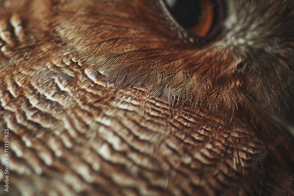 Poster A detailed close-up view of an owl's eye. This image can be used to depict the intricate beauty of nature or to symbolize wisdom and keen observation