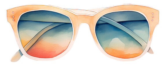 Watercolor illustration of cute summer sunglasses. Transparent background, png. Ai generated