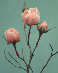 Romantic Beauty: Delicate Pink Rose Blossom with Fresh Green Leaves in a Colorful Floral Bouquet on a White Background