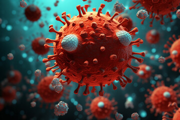 HIV virus particles, artwork - 3d