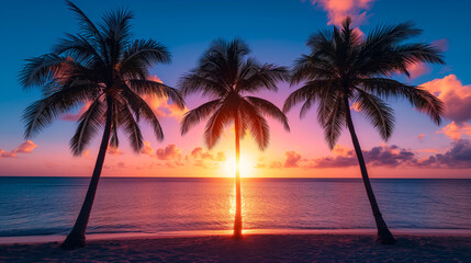 Vibrant Skies and Silhouetted Palms at Dusk