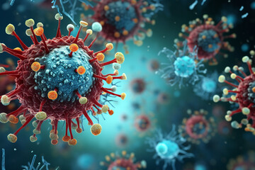 HIV virus particles, artwork - 3d