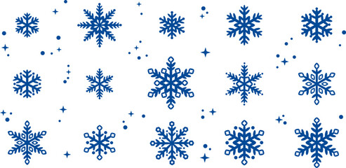 Blue snowflake vector clip art illustration for winter celebration with stars, elegant hand drawn elements, isolated