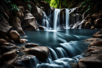 Waterfall movement on the stone background