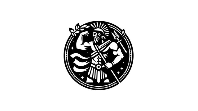 Greek god Ares illustration. Black and white illustration of roman god Mars no fill. Roman deity Ares drawing. God of war Ares