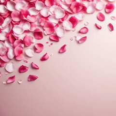  Pink rose petals on a pink background. Pink petals for romantic banner design with space for text - obrazy, fototapety, plakaty